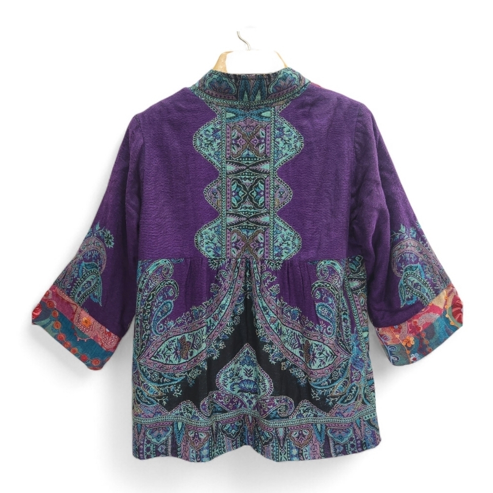 Soft Surroundings Embroidered Wool Open Front Blanket Style Boho Cardigan Size M - Picture 3 of 15